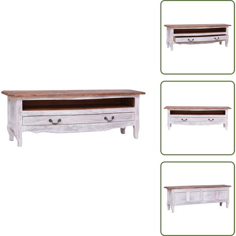 Meuble TV 120x30x40 cm blanc bois d'acajou massif - Meubles Tv - Meuble Tv - Meuble En Bois - Meubles Rustiques - Mobilier Design