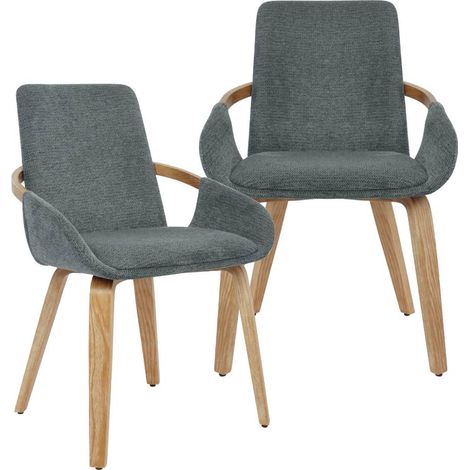 Chaise en bois de sapin et tissu gris chiné Calwen (lot de 2)