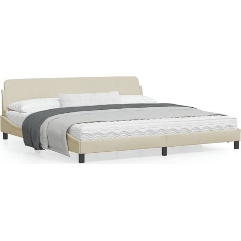 Cadre de lit avec tête de lit Crème 200x200 Tissu (1/5)