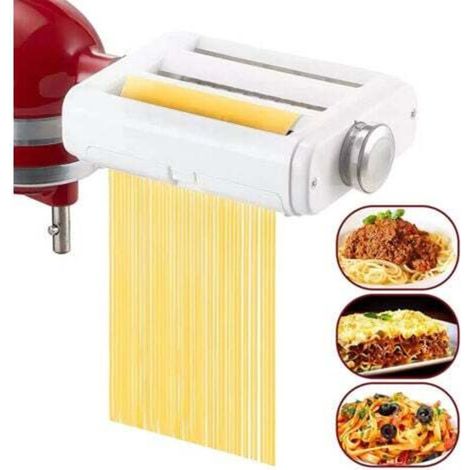 Pasta machine attachment for KitchenAid stand mixers, 3-in-1 set including a pasta roller, spaghetti cutter and fettuccine cutter