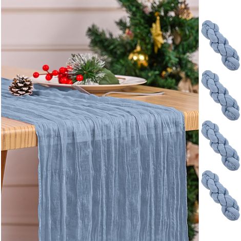 Set de 4 chemins de table en mousseline, Bleu gris– 17x108 pouces, style bohème et rustique (1/5)