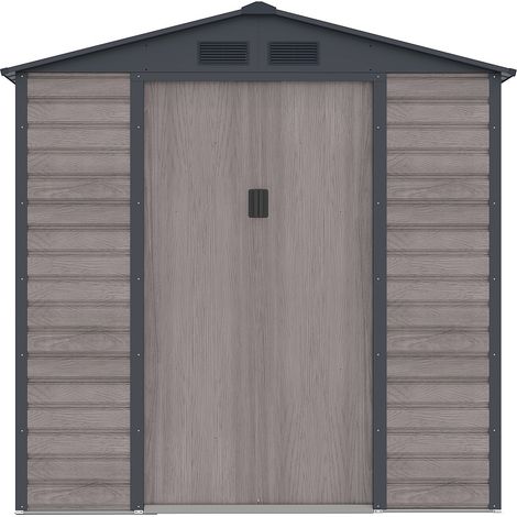 Vente-Unique – Abri de jardin métal galvanisé 2,79 m² – Acier effet bois gris – Porte double – Toit double pente – 1 fenêtre – Montage facile