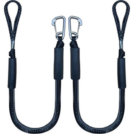 Lot de 2 cordes d’amarrage extensibles – 1,2 à 1,7 m – Noires – Crochets inclus – Pour bateaux et kayaks (1/5)