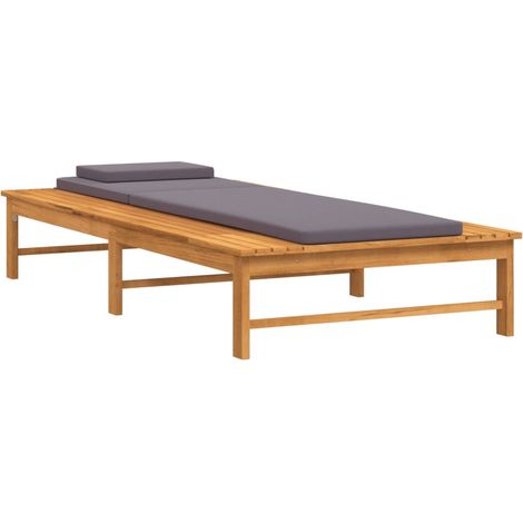 Transat chaise longue bain de soleil lit de jardin terrasse meuble d'extérieur et coussin/oreiller gris foncé bois massif acacia (1/5)