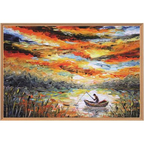 Tableau mural encadré peinture pêcheur 65x97 cm - Tableau Mural Décoratif - Image Encadrée Imprimée en HD - Impression 65x97 cm sur Fibres de Bois FSC - Finition Mate - Fabriqué en France (1/5)