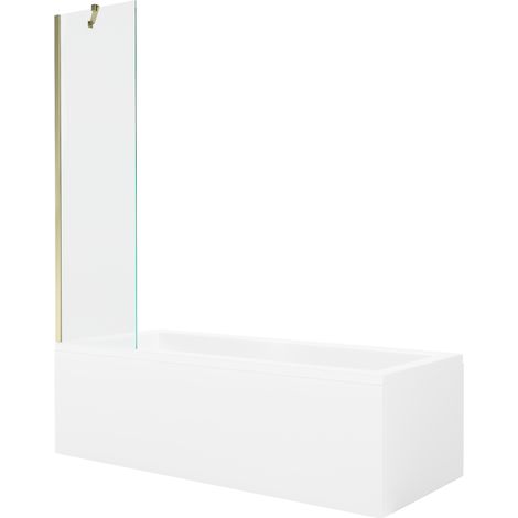 Baignoire rectangulaire Mexen Cubik 160 x 70 cm avec habillage et paroi 1-volet 50 cm, transparent, doré - 550316070X9505000050 (1/5)