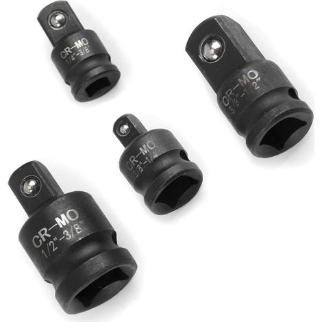 4 pcs adaptateur douille, 3/8 vers 1/4, 1/4 vers 3/8, 1/2 vers 3/8, 3/8 vers 1/2, acier chrome - molybdène(CR-MO), reducteur carre, raccord douille, adaptateur cliquet (1/5)