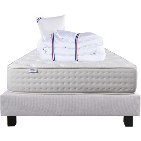 Ensemble Matelas Purlux, 26 cm, mousses haute densité, ferme, face été/hiver + sommier gris ep20cm + oreiller + couette, 90x190cm (1/5)
