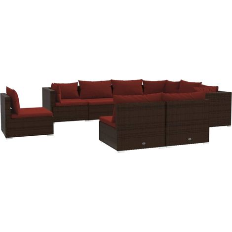 Maison Exclusive - 9-tlg. Garten-Lounge-Set mit Kissen Poly Ratta (1/5)