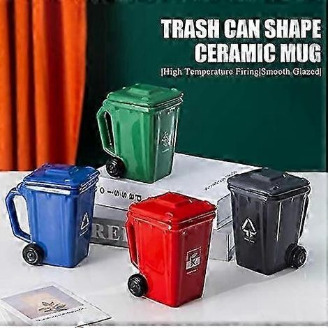 Mug en céramique 400 ml avec motif de poubelle de recyclage original - Cadeau amusant pour hommes et femmes (rose) (1/3)