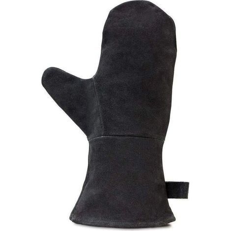 Gant pour cheminée avec Isolation Thermique, Gant en Cuir pour Four, Gant de Protection Ignifuge, Gant pour Barbecue, Gant en Cuir résistant à la Chaleur, Noir (1/4)