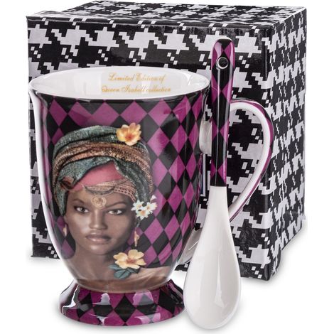 Tasse mit Löffel, Porzellan, mehrfarbig (1/5)