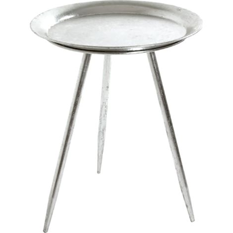 Table d'appoint ronde en métal laqué argent - Diamètre 38 x Hauteur 47 cm -PEGANE- (1/4)