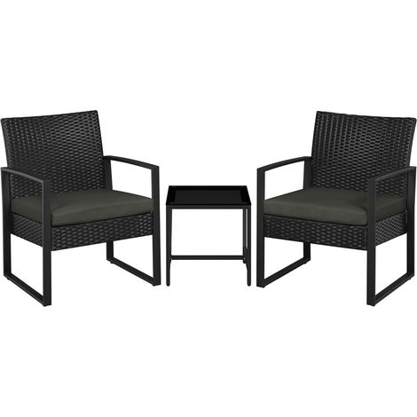 Homevive Juego de Sillas y Mesa Exterior Conjunto de Muebles Exterior Terraza Juego de Silla de Ratán para Jardín Balcón con Cojines Impermeable Negro Gris