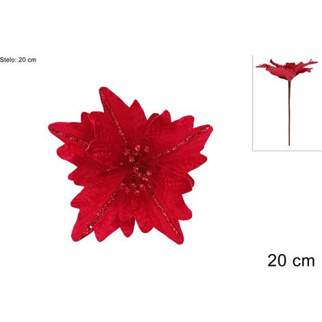 Stelo Fiore Velluto 20 cm Rosso Peraga Christmas