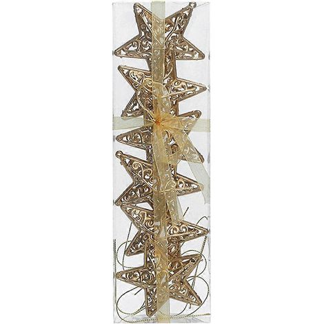 Lot de 6 pendentifs décoratifs en forme d'étoile dorée sur le thème de Noël-28.5X8X1CM-Golden