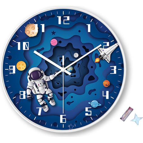 Horloge Murale Silencieuse Enfant Thème Espace 20cm Plastique PP Sans Tic-Tac Déco Chambre (1/5)