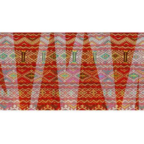 Papier peint panoramique oriental rouge & orange Tapisserie panoramique multicolore ethnique effet textile Papier peint panoramique salon & chambre (1/3)