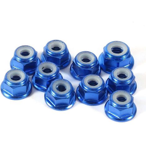 Lot de 10 écrous hexagonaux autobloquants M4 en aluminium avec insert nylon, bleu royal