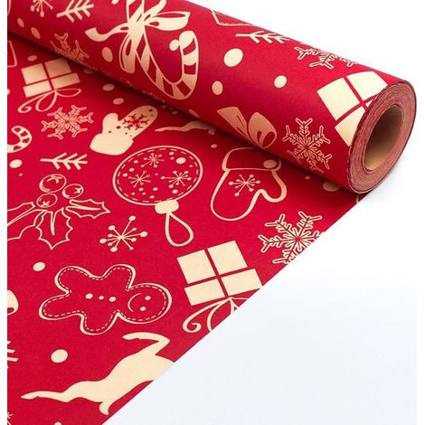 Rouleau papier cadeau Noël rouge recyclable – 57 cm x 57 m – Pour fêtes – Écologique (1/4)