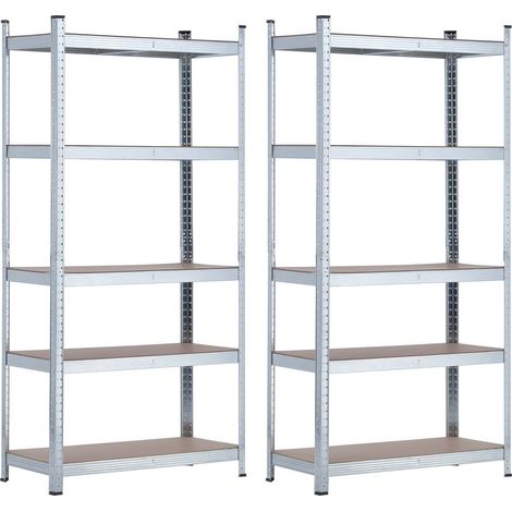 2er-Pack verzinkte Modulregale mit je 5 verstellbaren Regalböden, 180 x 90 x 40 cm, 875 kg, Thinia Home