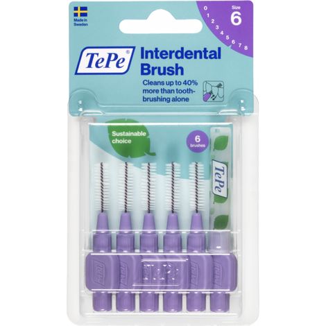 Cepillos interdentales TePe de 1,1 mm, color morado, 6 unidades (1/3)