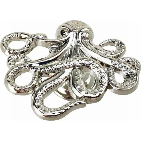 Octopus-shaped zinc alloy cupboard knob - Cute animal-shaped door handle for children's room - Wardrobe furniture, drawer - Gold/silver (silver) (1/5)