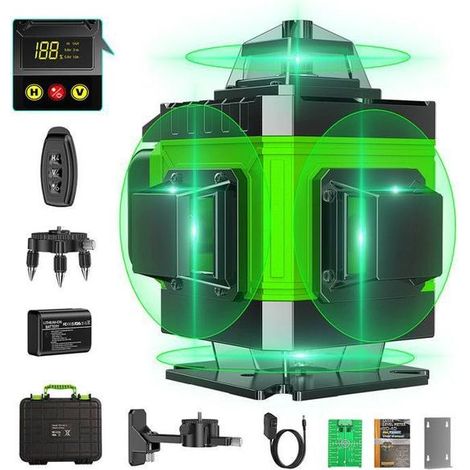 Niveau Laser 4D Vert 16 Lignes 3×360° BOGSETH — Auto-nivelant ±0,2 mm/m, Double Batterie 5000 mAh, IP54, Contrôle APP (1/5)