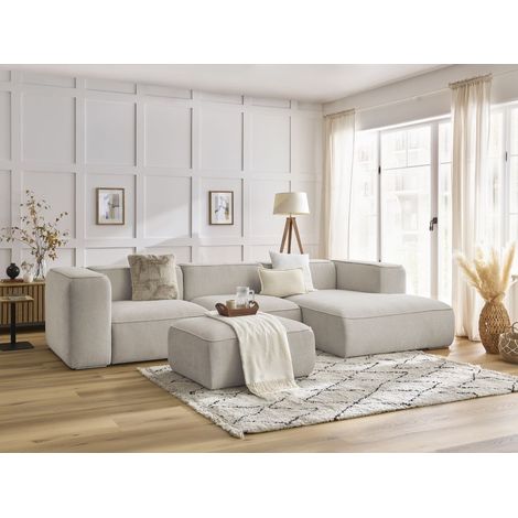 BOBOCHIC - Canapé d'angle fixe ZEPHYR avec pouf Angle droit  Beige (1/5)