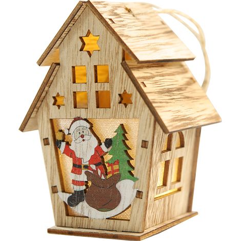 Decorazione in legno con luci LED raffigurante una casetta e un albero di Natale, magiche ghirlande da appendere per decorazioni domestiche e regali di nozze - (8 x 5,5 x 11 cm) Un vecchietto con un d (1/5)