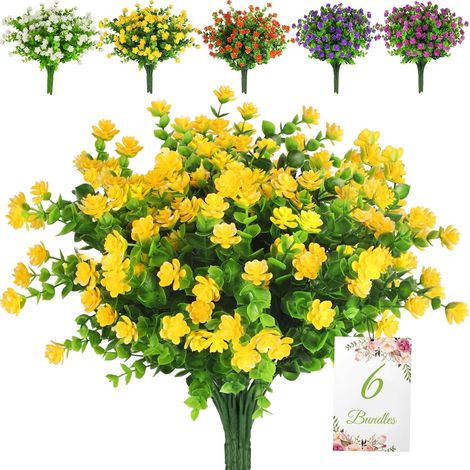 Fleurs Artificielles - Plantes Fausse Vertes Extérieur UV Résistantes - Pour Décoration Jardin Balcon Boîte à Fenêtre Intérieur - Lot de 6 (1/5)