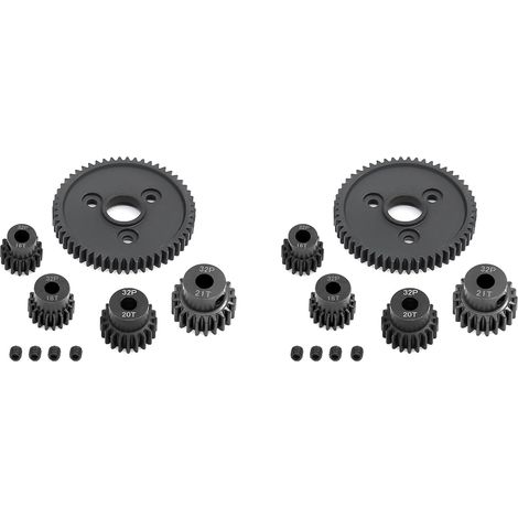 2X Engrenage Droit en MéTal 54T 0.8 32P 3956 avec Pignons 16T 18T 20T 21T pour 1/10 Slash Stampede Summit E- (1/5)