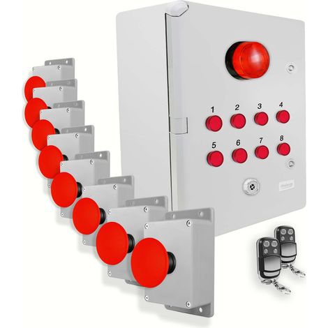 Système identification alerte sans-fil 900m - 8 boutons coup de poing Sirène Flash LEDs Télécommandes d'arrêt (DA600+) (1/5)
