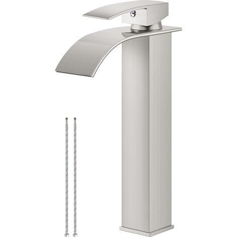 Robinet de lavabo noir mat avec grand bec rectangulaire, robinet de lavabo de salle de bain (gris) (1/4)