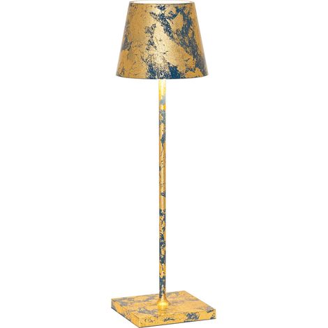 Lampada a led da tavolo Poldina Pro Blu avio Foglia Oro Craquelè ricaricabile e dimmerabile con batteria fino a 12 ore (1/2)