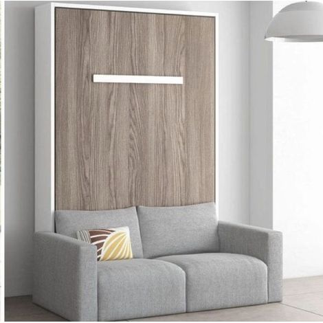 Les Tendances – Lit escamotable vertical 160x200 avec canapé tissu Kimber noir – Cadre blanc – Façade carbone – Système de vérins à gaz (1/5)