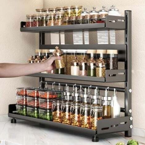 Étagère de rangement multifonctionnelle à trois niveaux, étagère à épices réglable de 30 cm avec protège-couteau, adaptée à la cuisine (1/5)