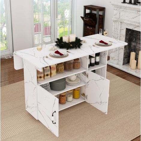 Tavolo pieghevole mobile 110x70 cm, altezza 80 cm, 3 in 1, con contenitore e 5 ruote, MDF bianco (1/5)