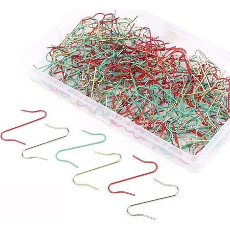 Crochet de Noël, 200 Crochets à Boules S, Petit Crochet de Suspension pour Boule de Noël, Multicolore, or, argent, rouge et vert (1/5)