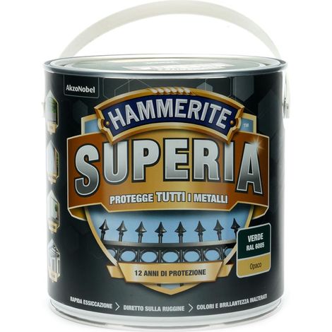 Hammerite Superia smalto metallo antiruggine interno e esterno, Opaco Verde, 250 ml