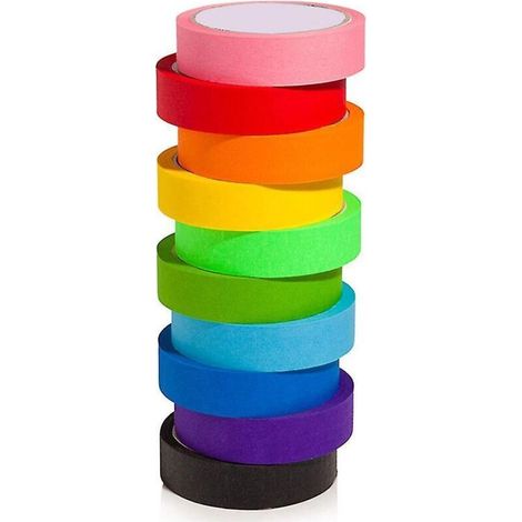 Lot de 10 rouleaux de ruban adhésif coloré de 20 m, couleurs arc-en-ciel, facile à déchirer, pour la décoration de la maison et du bureau. (1/5)