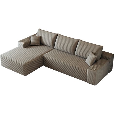 Canapé d'angle modulaire 270 cm avec chaise longue en velours côtelé camel, sans montage (1/5)