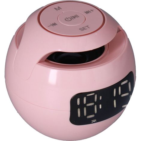 Réveil Bluetooth 5.0 Multifonction Enceinte Sphérique Portable avec Horloge pour Chambre Bureau Rose Rechargeable