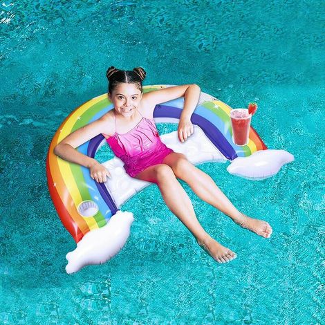 Flottantes Hamac Arc-en-Ciel, Flotteur Gonflable avec Porte-gobelets, Hamac Gonflable Piscine Hamacs d'eau, Lit Flottant Gonflable Flotteur Bouée Piscine pour Piscine Plage Enfant Adulte,,1 piè (1/5)