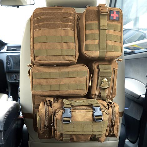 Organiseur tactique pour siège arrière de voiture – 5 pochettes Molle amovibles – Compatible Jeep, SUV, camion, Ford, Chevy – Dimensions 40x40cm (1/5)