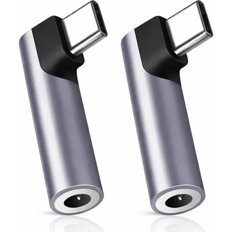 2PCS Adaptateur USB C Jack de Casque 3,5mm, Audio Hi-Fi avec DAC Intégré, Prise Casque Micro et Commandes, Conception Coudée Durable Plug (1/5)