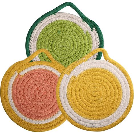 Ensemble de 3 dessous de plat ronds de 18 cm (7 pouces) en pur coton, parfaits pour la cuisine et la pâtisserie. (1/5)