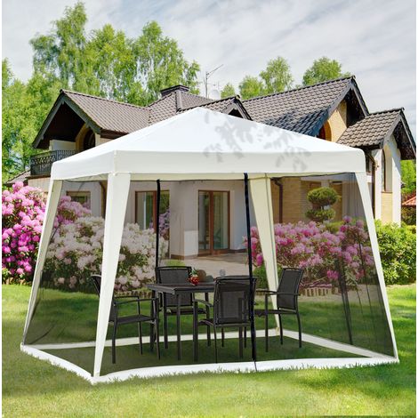 Gartenpavillon 3x3 m mit Moskitonetz Stahl Cremeweiß OKMYHOME