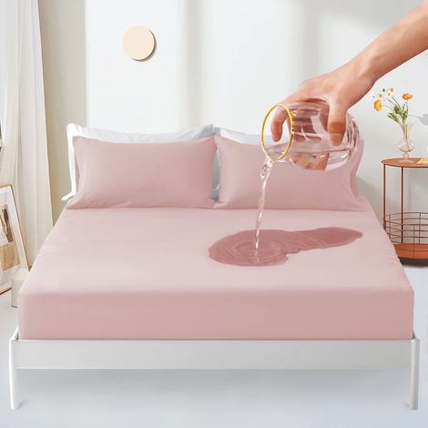 Protège Matelas imperméable 180x200cm, Premium Respirant Housse Matelas, Protège Matelas Bruit Housses, Imperméable Drap Housse - Rose (1/5)