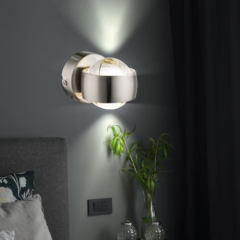 Lampada da parete Lampada da parete Lampada da camera Apparecchio, illuminazione verso l'alto e verso il basso 2 fiamme, vetro nichel opaco, 2x LED 3W 320Lm bianco caldo, LxP 7,5x10cm (1/5)
